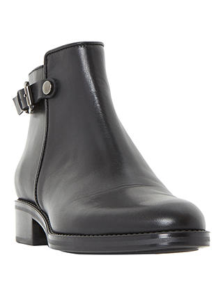 Dune Black Polley Block Heel Ankle Boots, Black Leather