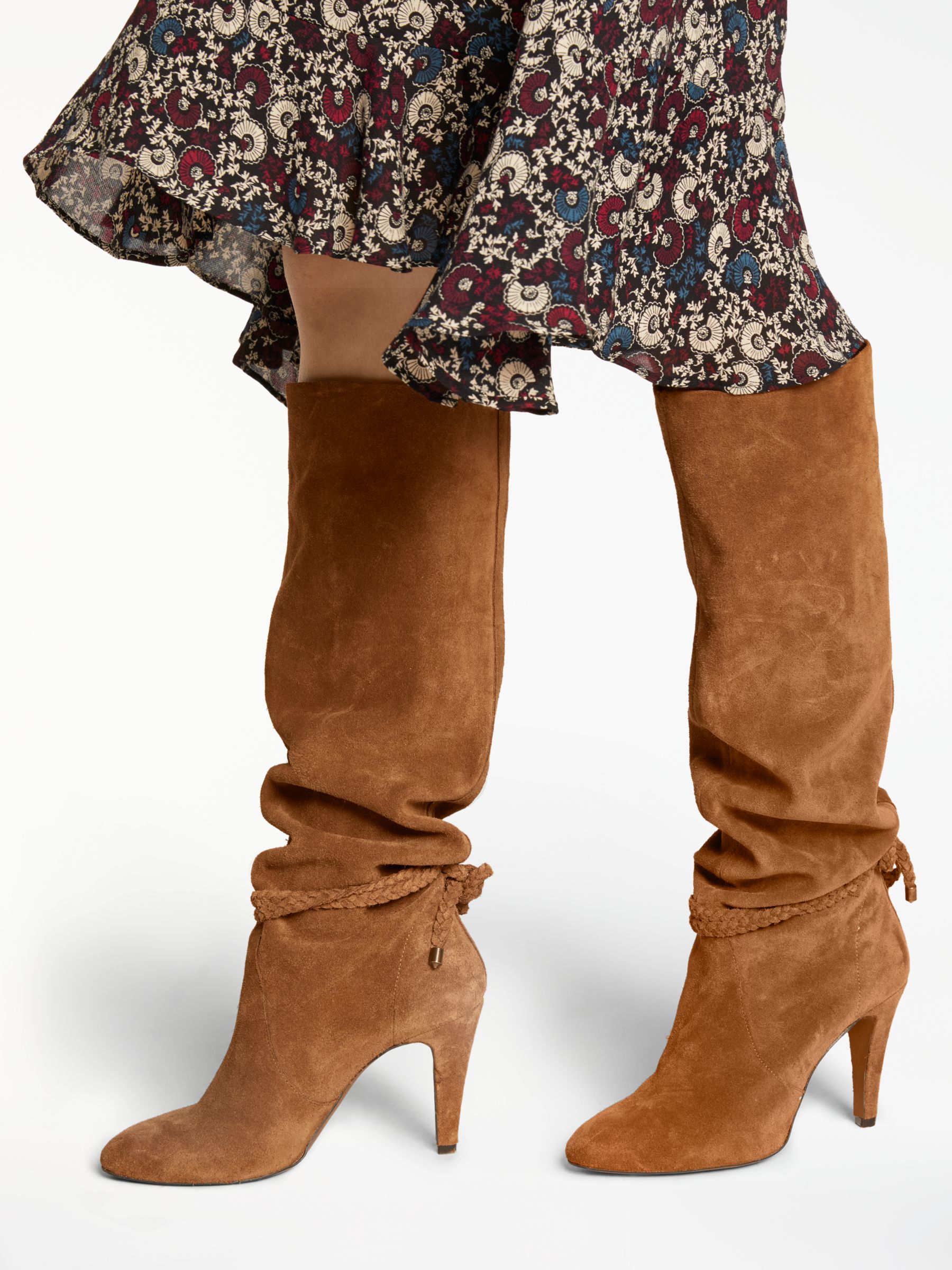AND/OR Sancia Knee High Slouch Boots, Tan Suede at John Lewis & Partners