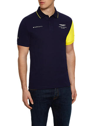 Hackett London Aston Martin Racing Contrast Sleeve Polo Shirt, Navy