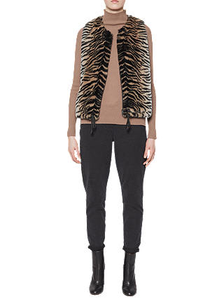 French Connection Shirlee Faux Fur Gilet, Tiger Print