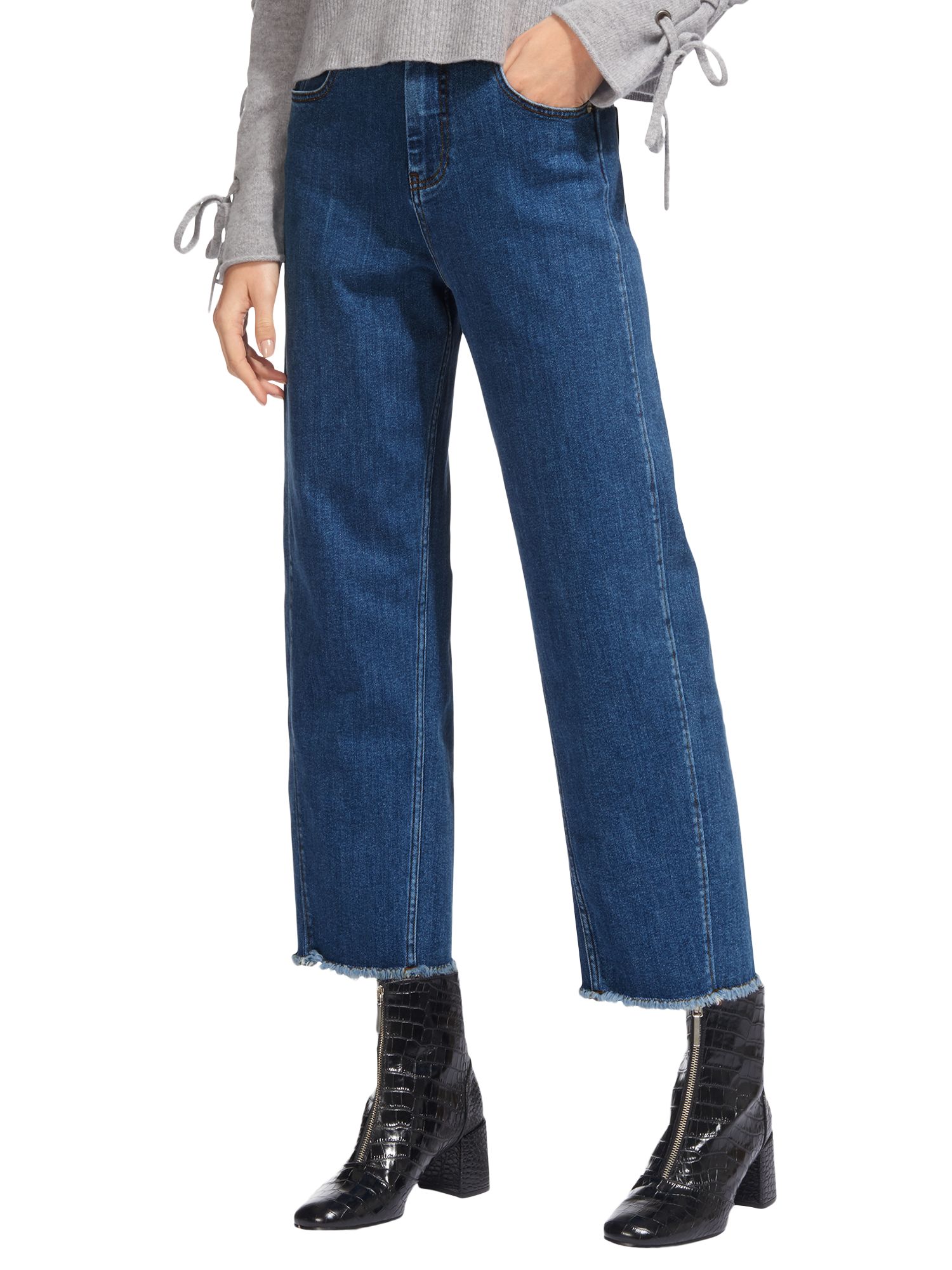 Whistles High Waist Barrel Leg Jeans, Dark Denim at John Lewis & Partners