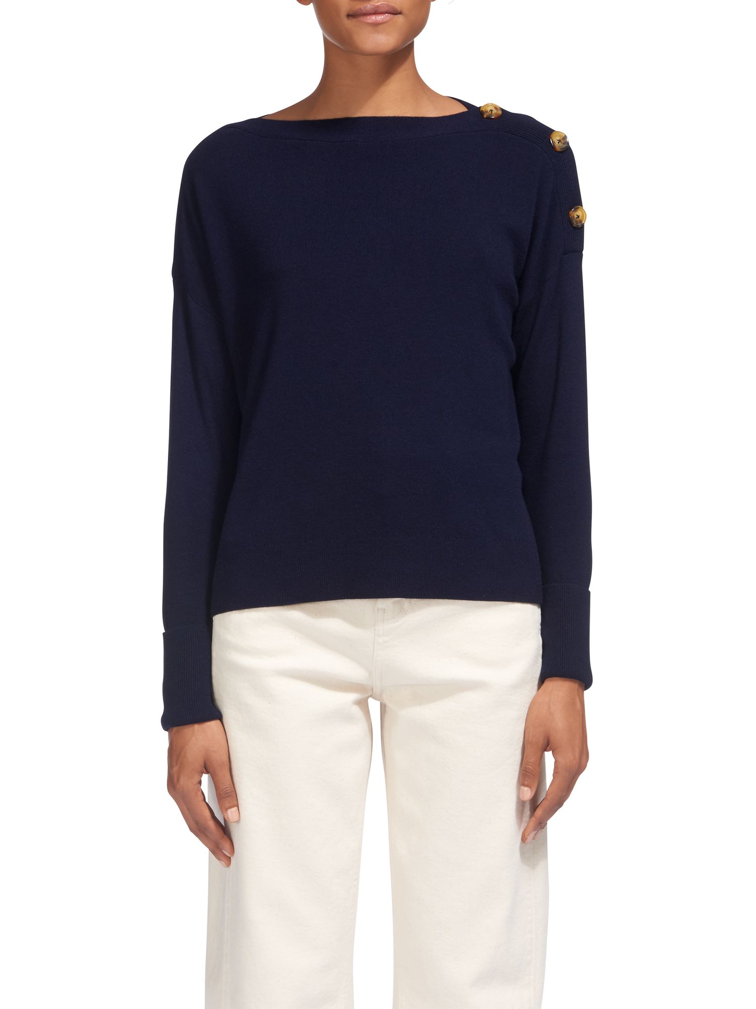 Whistles Side Button Relaxed Knit Jumper, Navy
