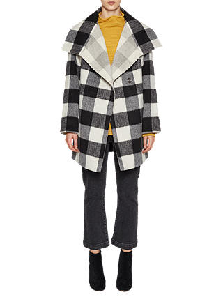 French Connection Jackie Checked Wide Collar Coat, Black