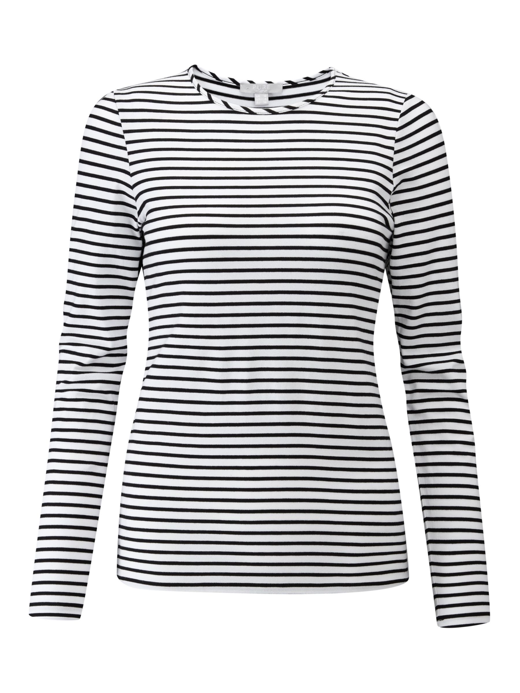 Pure Collection Soft Jersey Crew Neck Top, Black/White