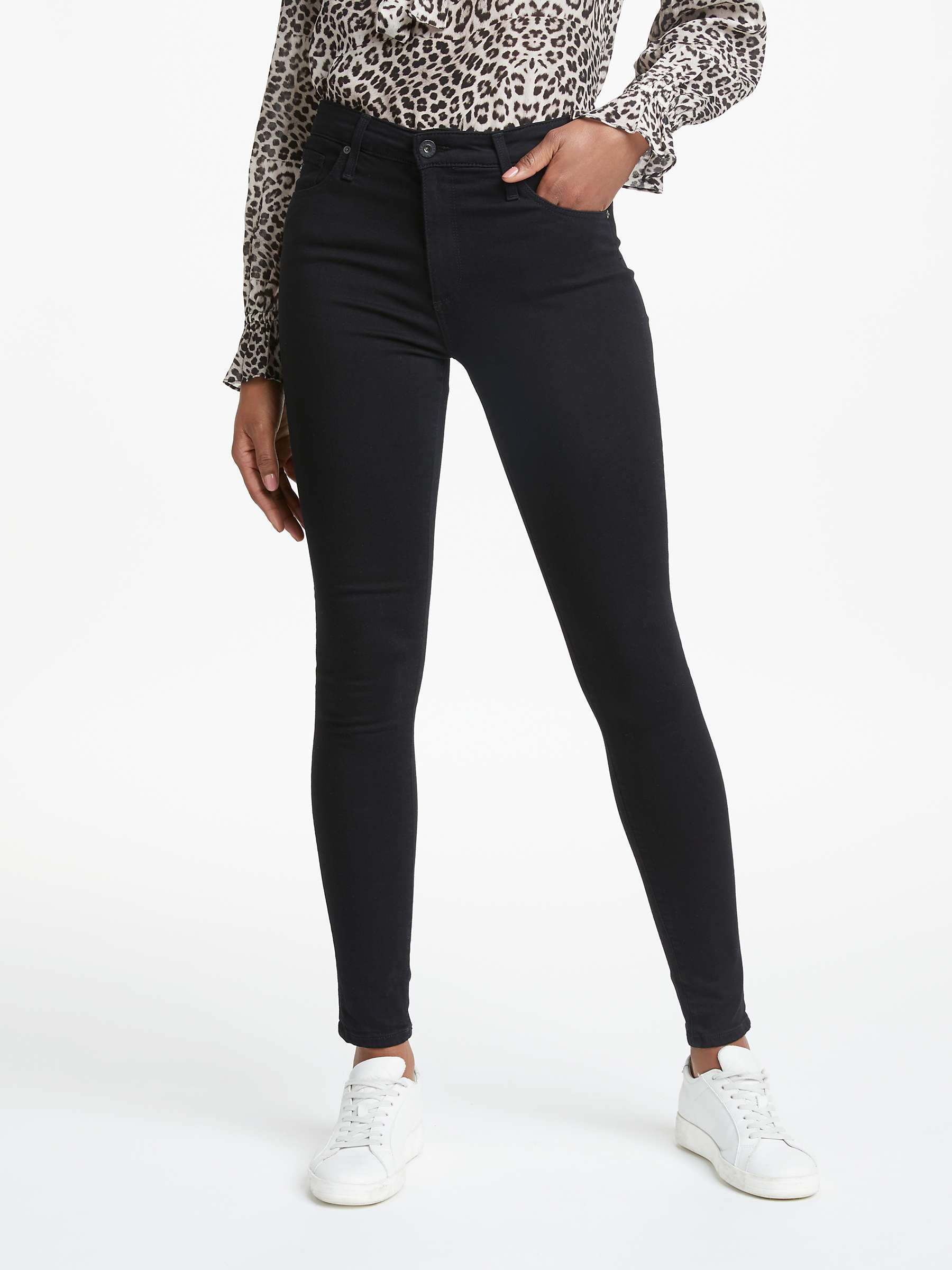 Buy AG The Farrah High Rise Skinny Jeans, Super Black Online at johnlewis.com
