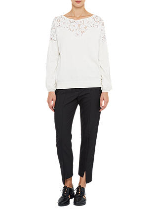 French Connection Lassia Lace Detail Round Neck Jumper, White