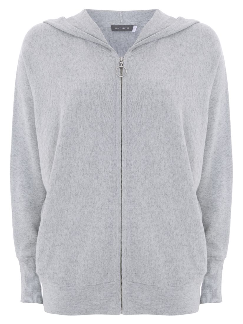 Mint Velvet Grey Knitted Hoodie, Light Grey at John Lewis & Partners