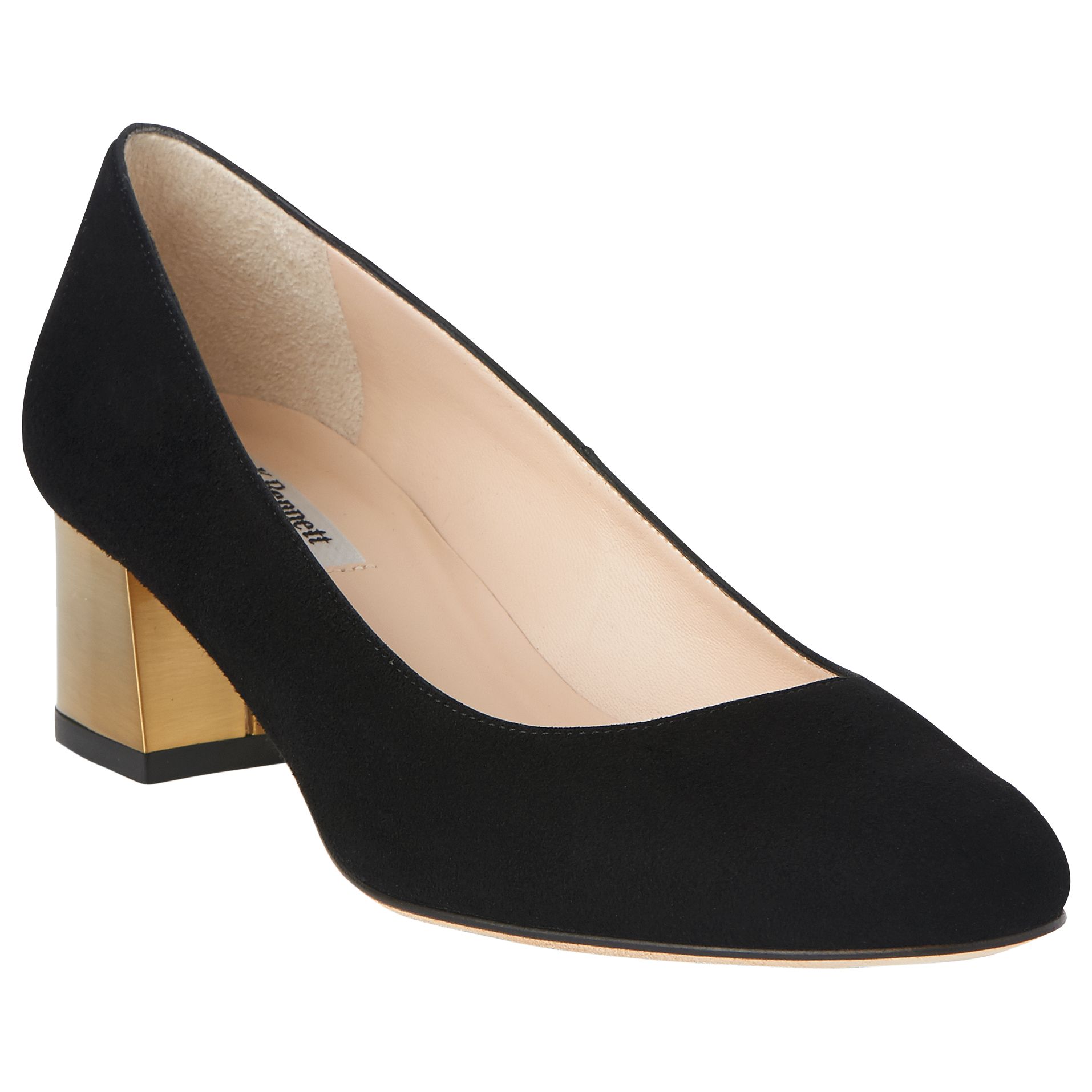 L.K. Bennett Maisy Block Heeled Court Shoes, Black/Gold Suede at John ...