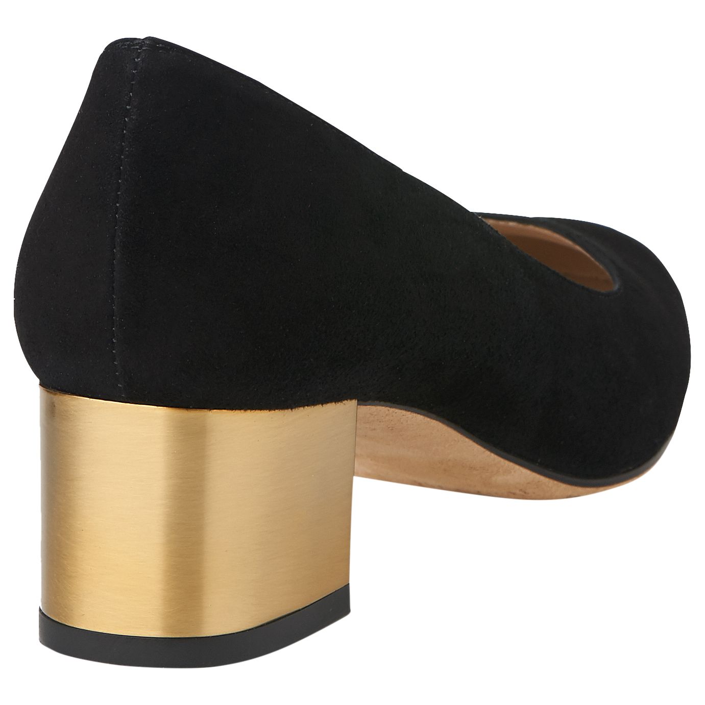 black shoes with gold block heel