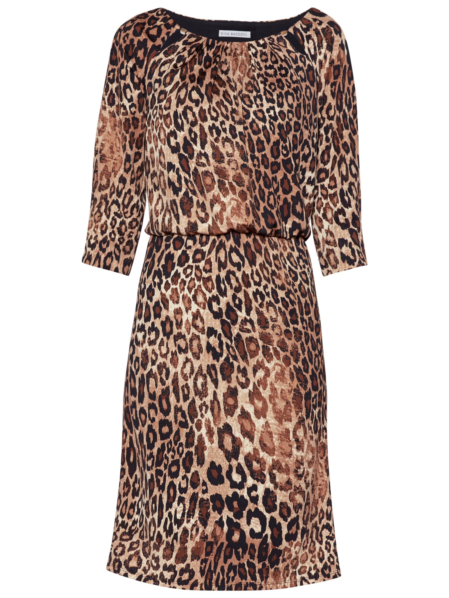 Gina Bacconi Ines Leopard Print Dress, Brown/Black