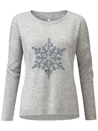 Pure Collection Sparkle Snowflake Dipped Hem Jumper, Grey