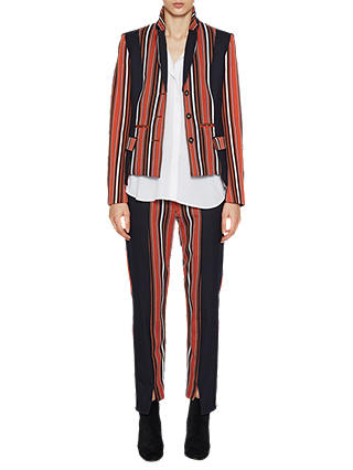 French Connection Dovie Stripe Suiting Mix Slim Trousers, Copper Coin/Utility Blue
