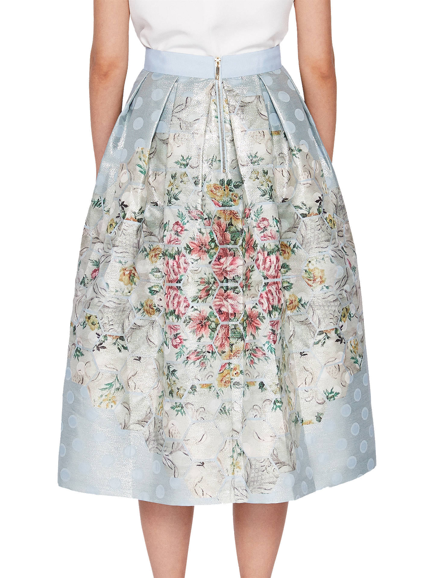 Ted Baker Kikey Patchwork Pleat Skirt, Pale Blue at John Lewis & Partners