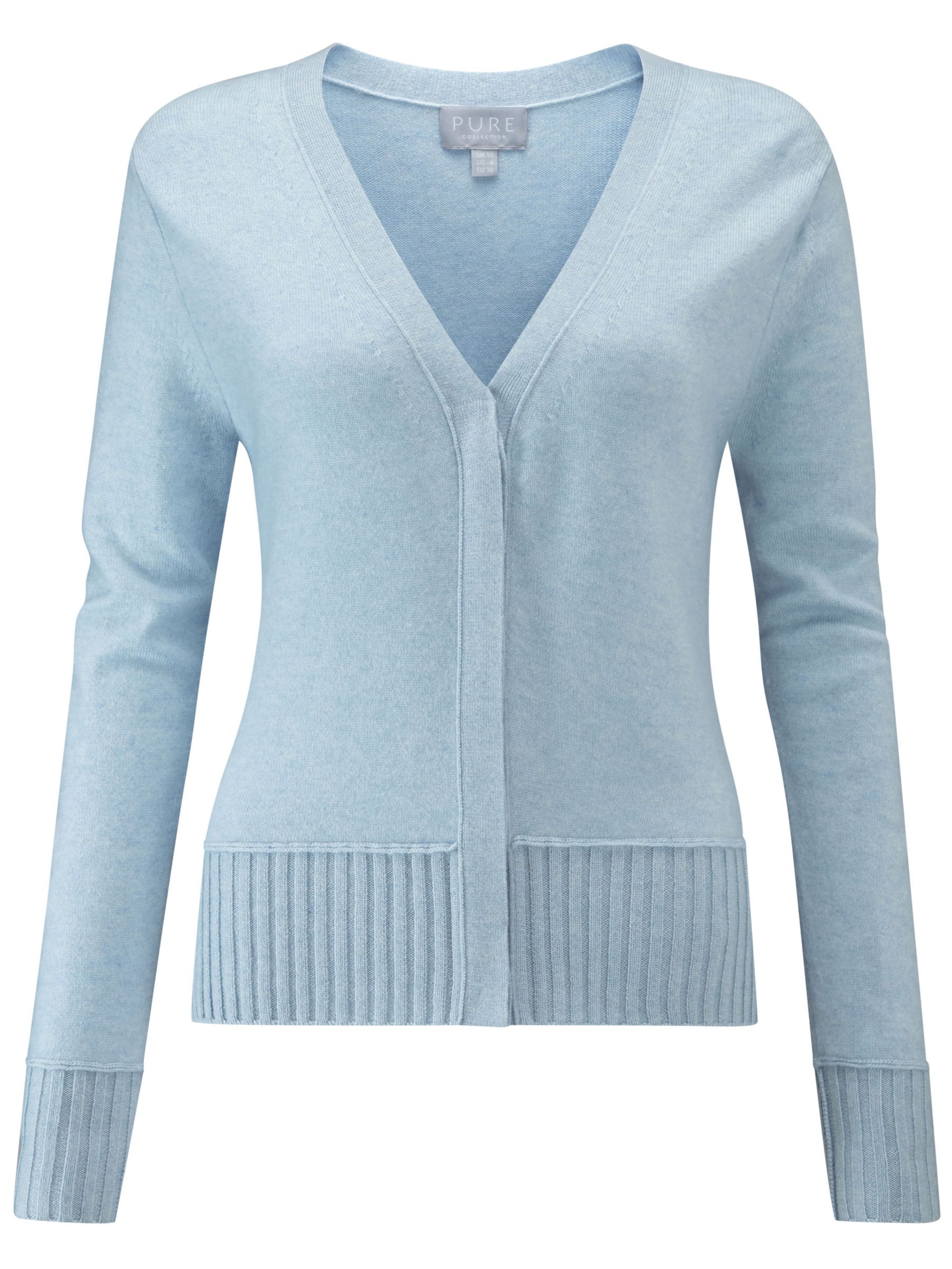 Pure Collection Ribbed Trim V-Neck Cardigan