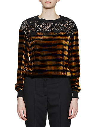 French Connection Emma Stripe Lace Trim Top, Black/Willow