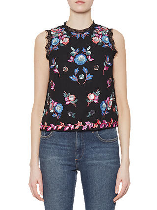 French Connection Edith Floral Sleeveless Top, Black/Multi