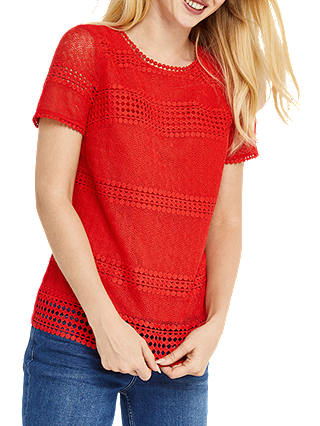 Oasis Marias Lace T-Shirt, Mid Red