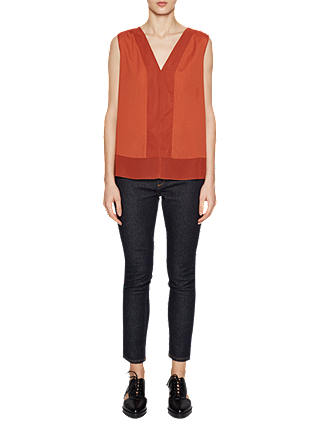 French Connection Classic Crepe V Neck Top, Copper Coin