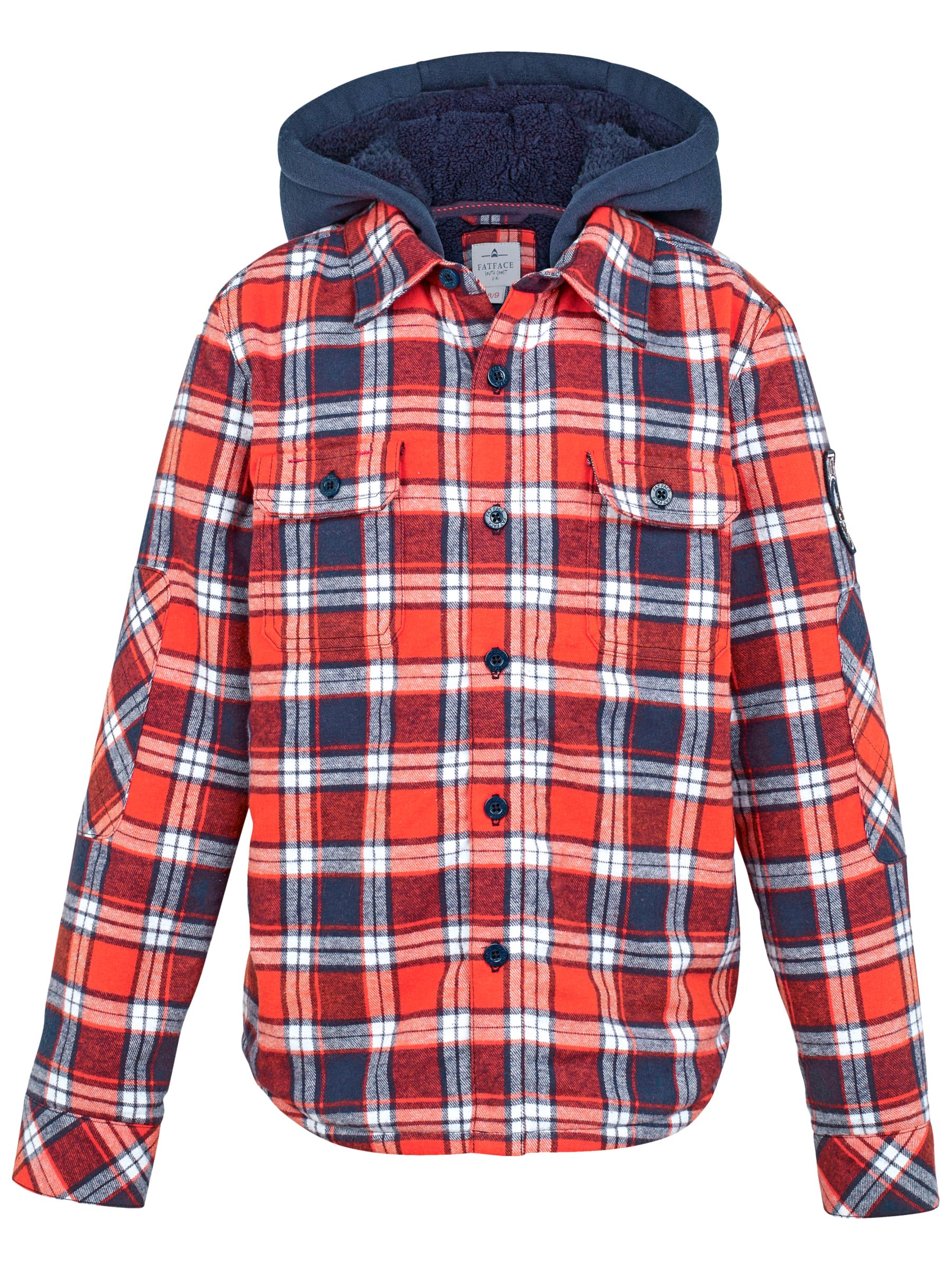 Fat Face Boys' Warmwell Check Shacket, Red at John Lewis & Partners