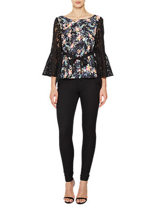 French Connection Crepe Light Bell Sleeve Top, Black/Multi