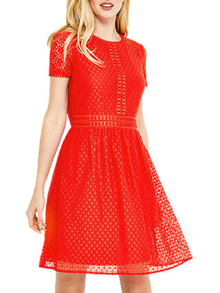 Oasis Lace Day Skater Dress, Mid Red