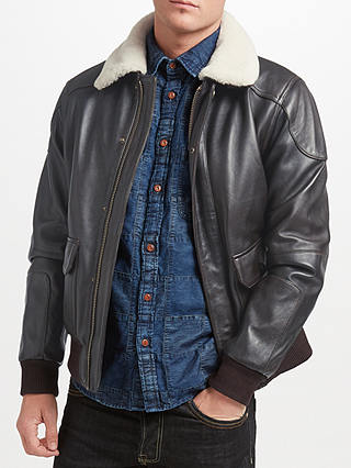 JOHN LEWIS & Co. Sheepskin Collar Leather Jacket, Brown