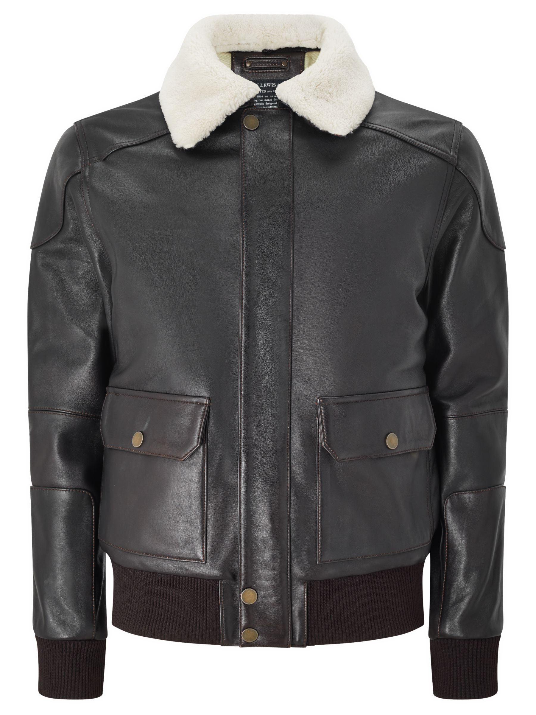 JOHN LEWIS & Co. Sheepskin Collar Leather Jacket, Brown at John Lewis ...