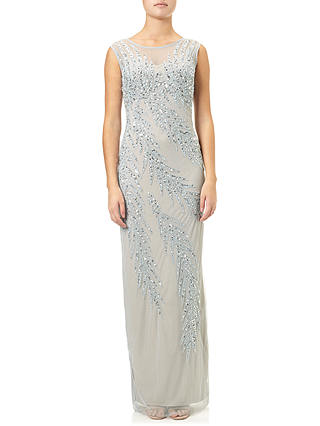 Adrianna Papell Cap Sleeve Beaded Gown, Blue Heather/Silver