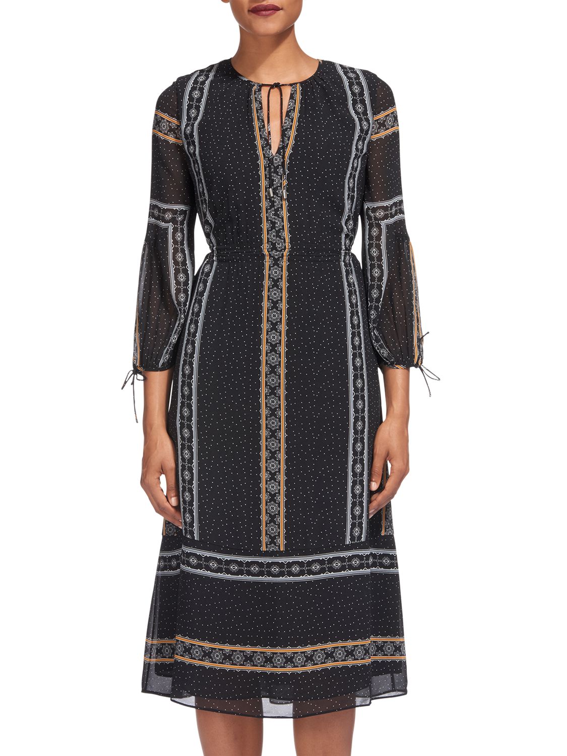 Whistles Scarf Print Midi Dress, Black/Multi