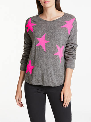 Wyse London Maddy Large Star Slouchy Cashmere Jumper, Grey/Pink