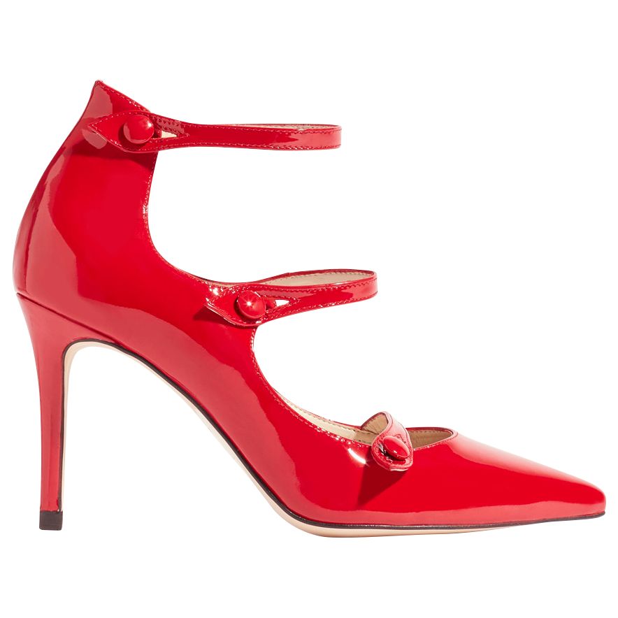 Karen Millen Mary Jane Triple Strap Court Shoes, Red