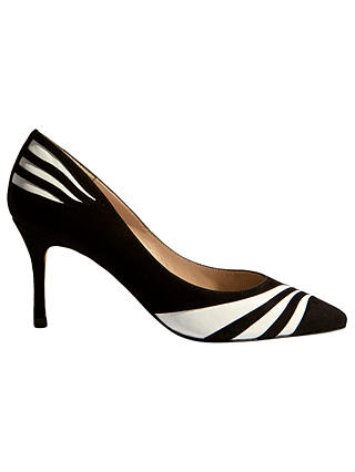 Karen Millen Striped Pointed Toe Court Shoes, Black and White