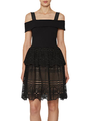 French Connection Amlia Lace Jersey Off the Shoulder Dress, Black