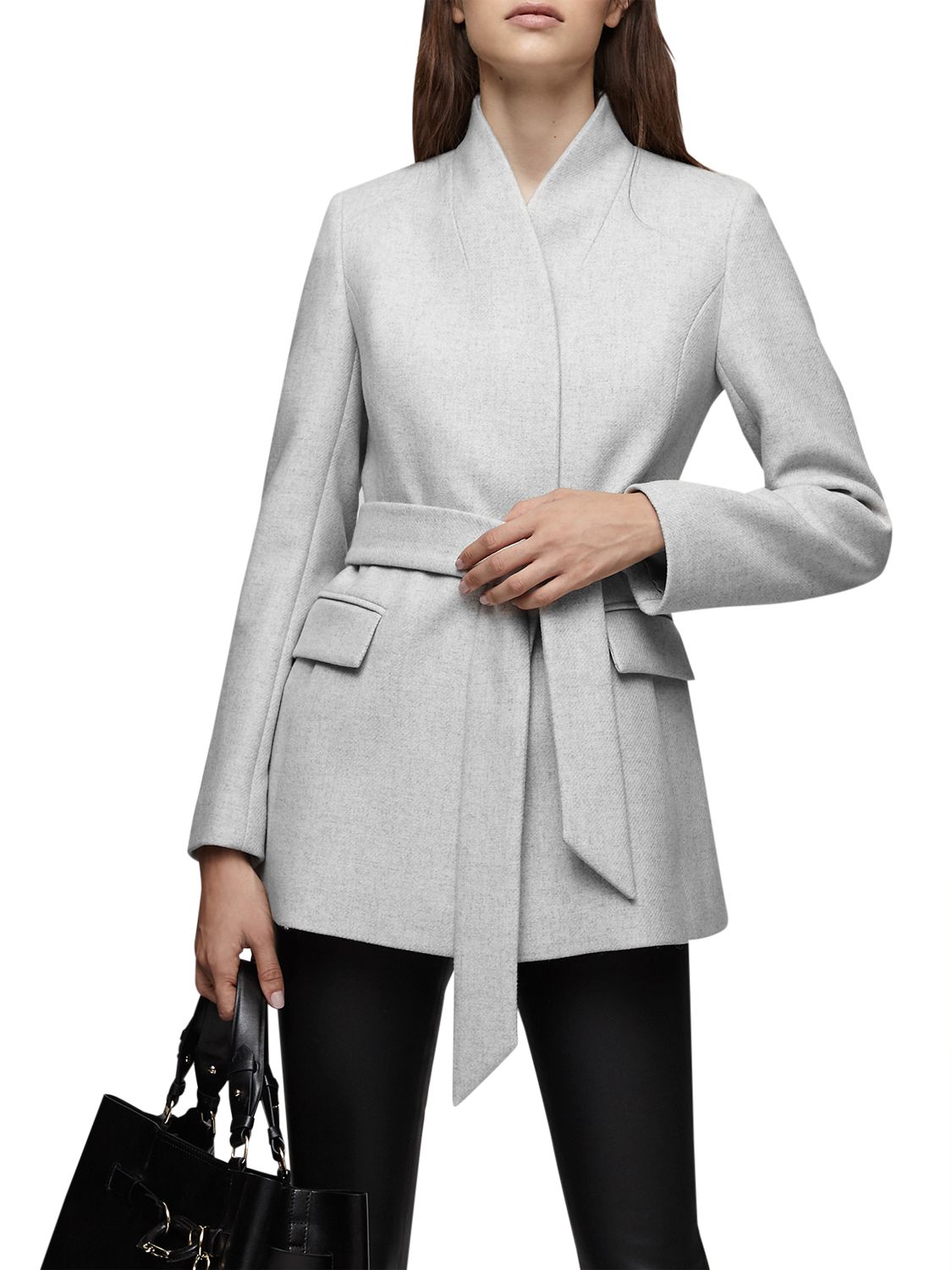 Reiss Neya Wool Blend Wrap Coat, Grey Melange at John Lewis & Partners