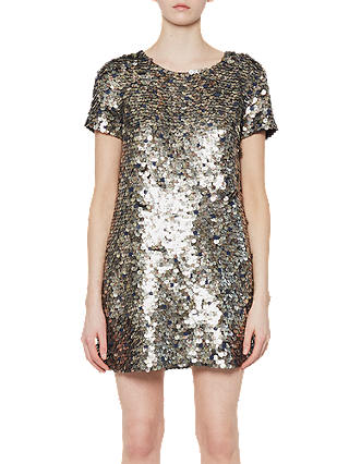 French Connection Sparkle Short Sleeve Dress, Moon Rock