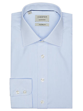 Chester by Chester Barrie Fine Stripe Tailored Fit Shirt, Blue/White