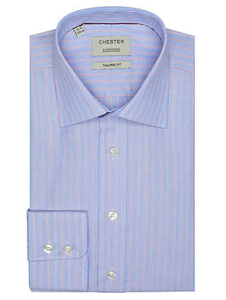Chester by Chester Barrie Tailored Stripe Long Sleeve Shirt, Blue/Burgundy