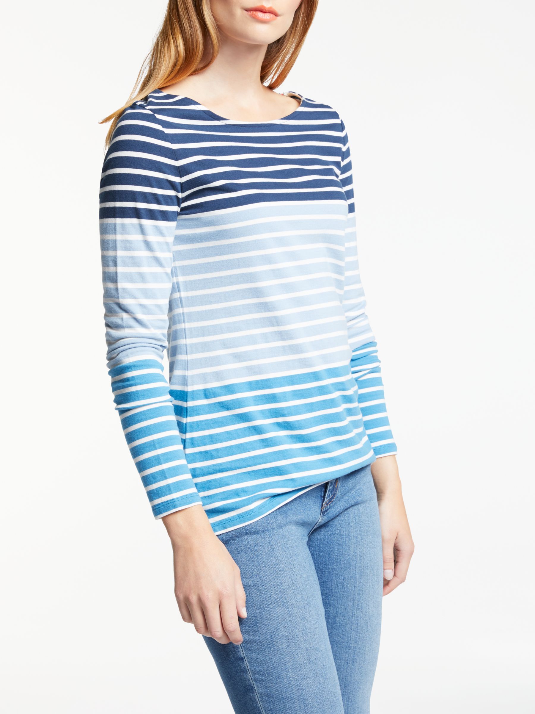 Boden Long Sleeve Breton Top, Navy/Multi at John Lewis & Partners