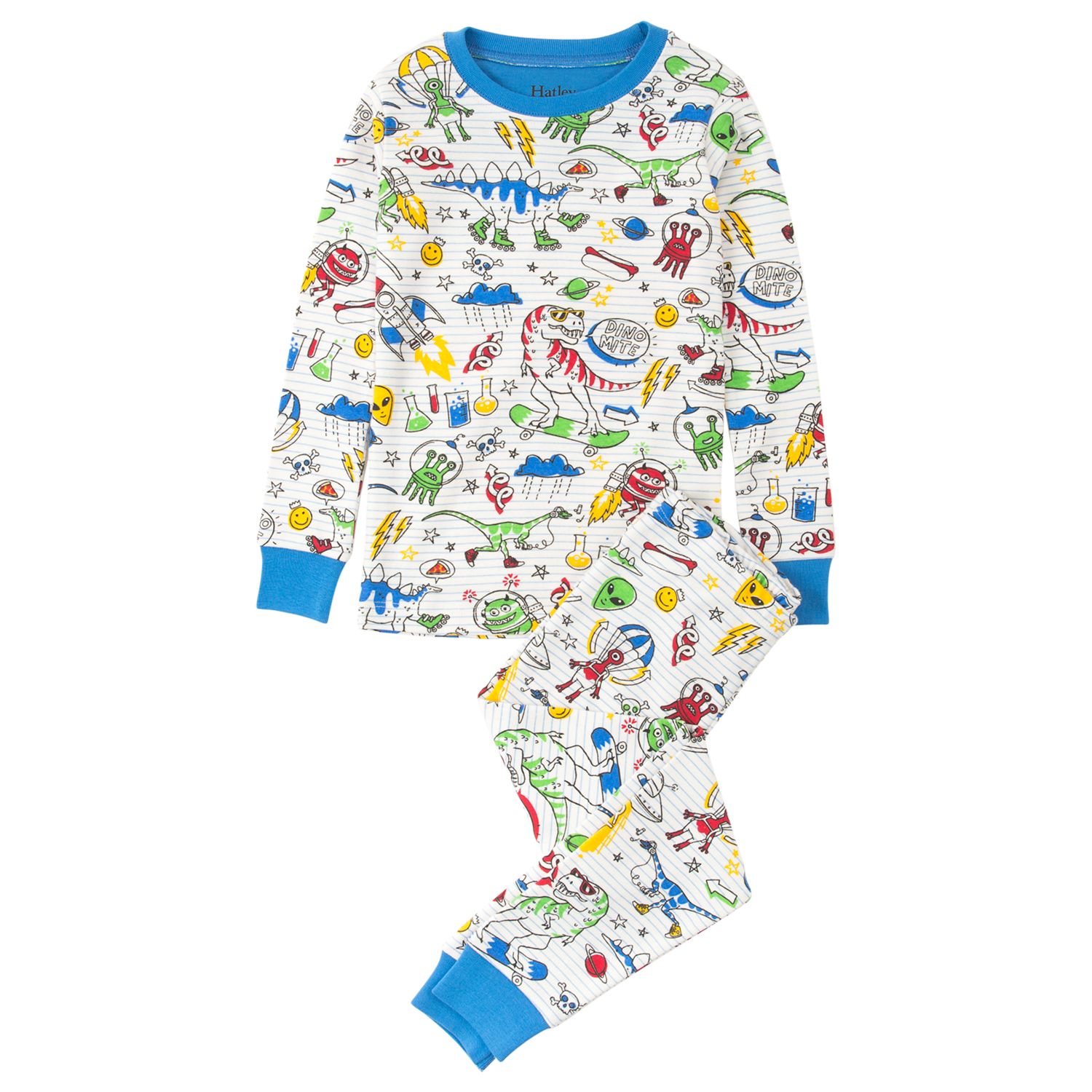 Hatley Children's Dinosaur Doodles Pyjamas, White/Multi