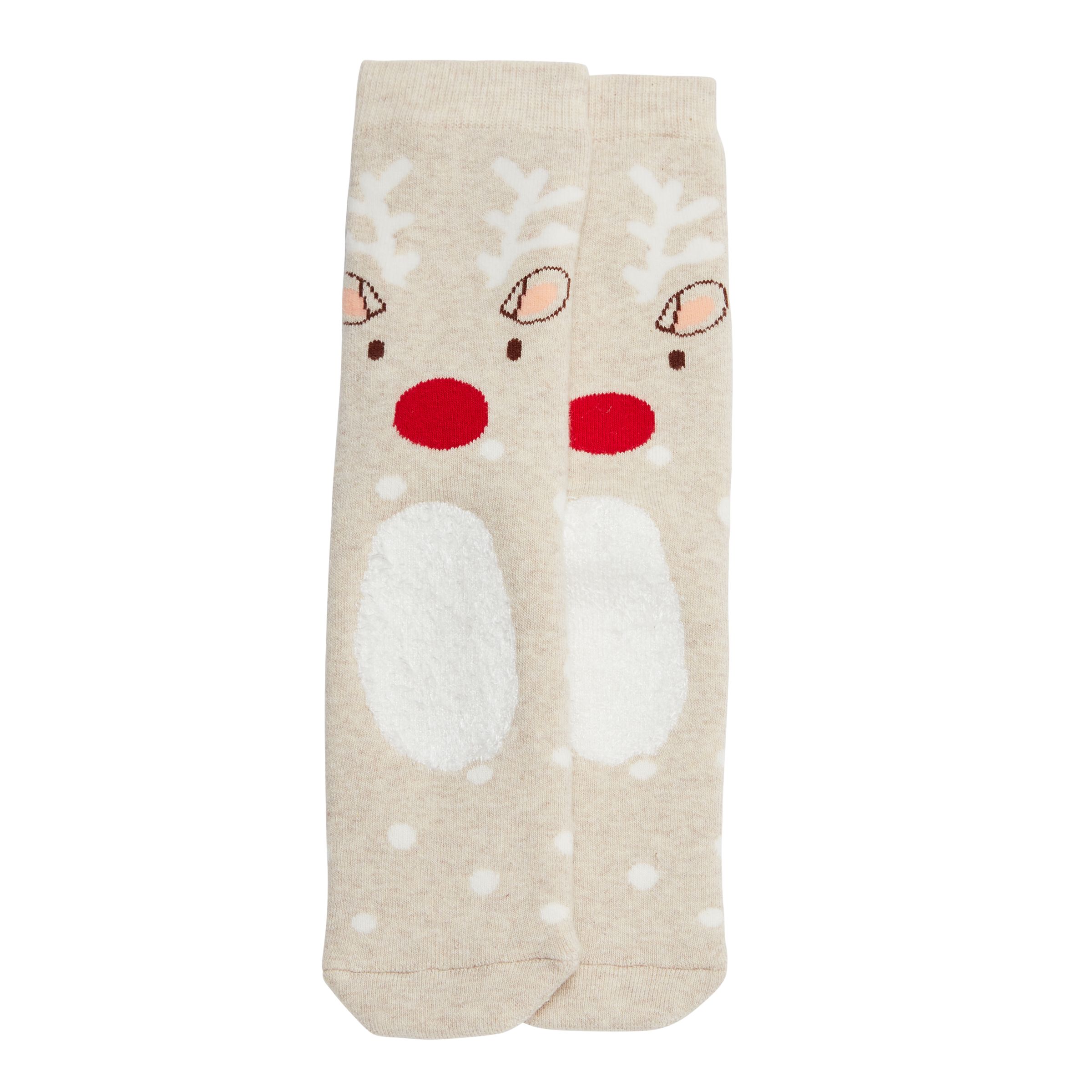 John Lewis & Partners Children's Reindeer Terry Slipper Socks, Cream