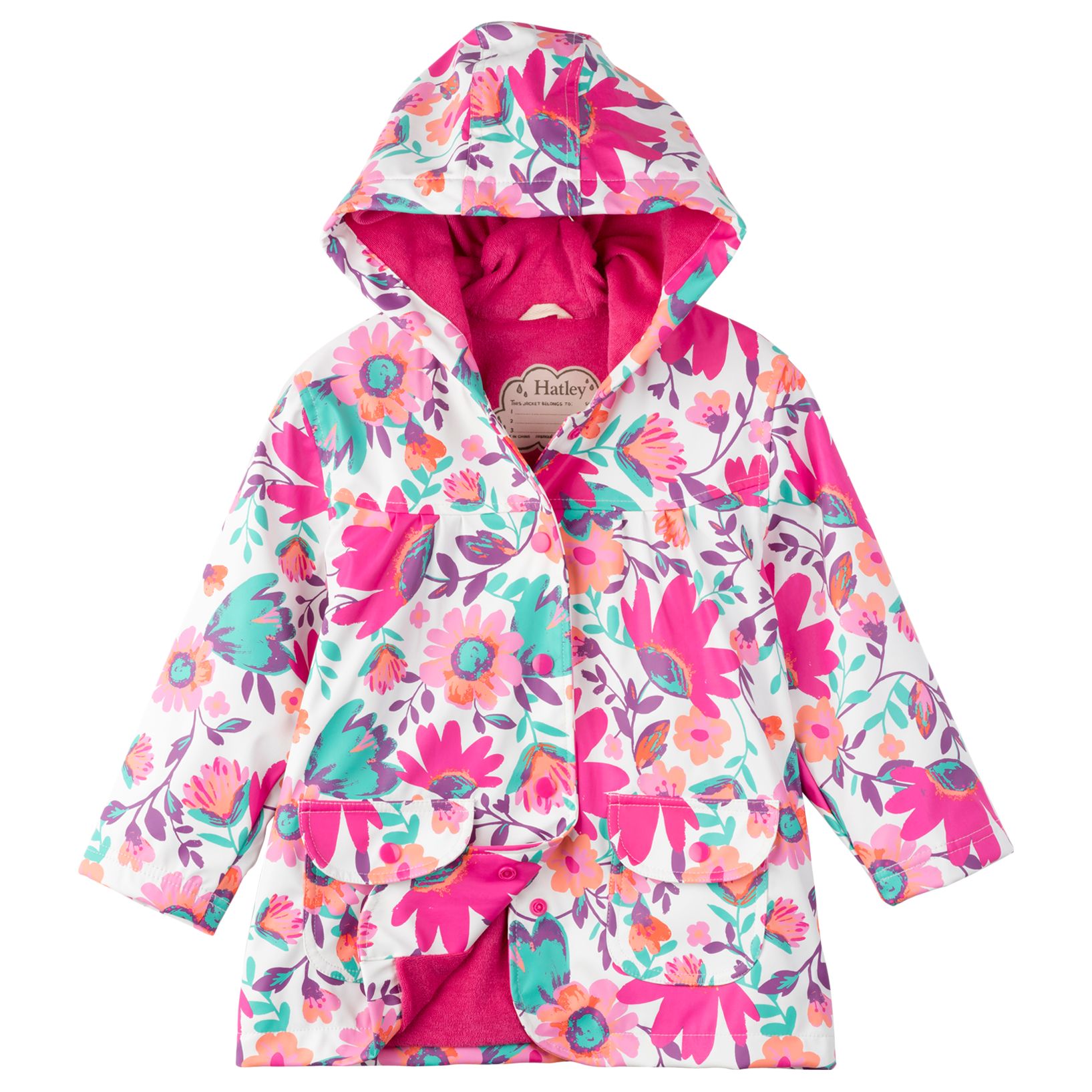 Hatley Girls' Tortuga Bay Floral Raincoat, Pink at John Lewis