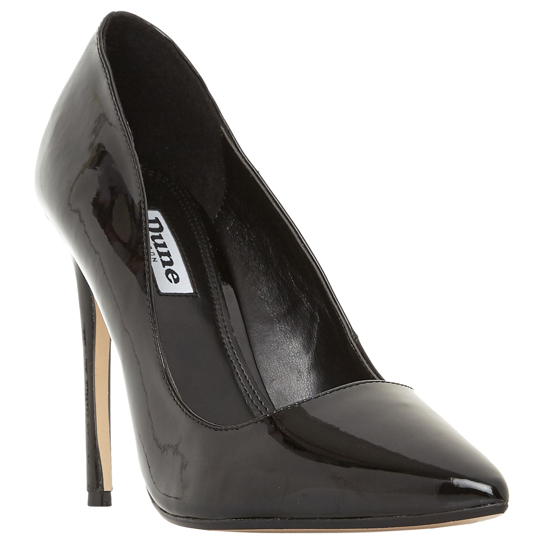 Dune Amalfie Pointed Toe Stiletto Heeled Court Shoes, Black Patent