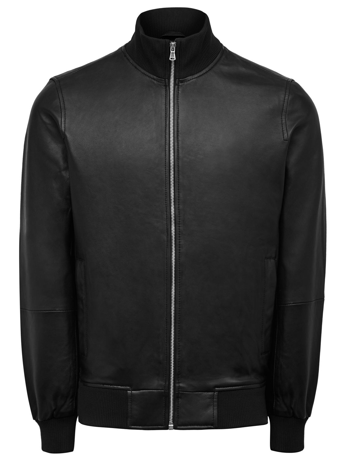 Reiss Mars Leather Bomber Jacket, Black at John Lewis & Partners