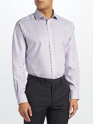 John Lewis & Partners Non Iron Check Regular Fit Shirt, Blue/Pink