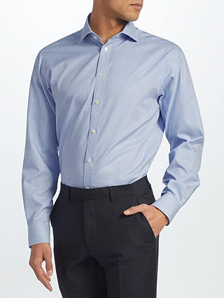 John Lewis & Partners Non Iron Gingham XL Sleeve Regular Fit Shirt, Blue