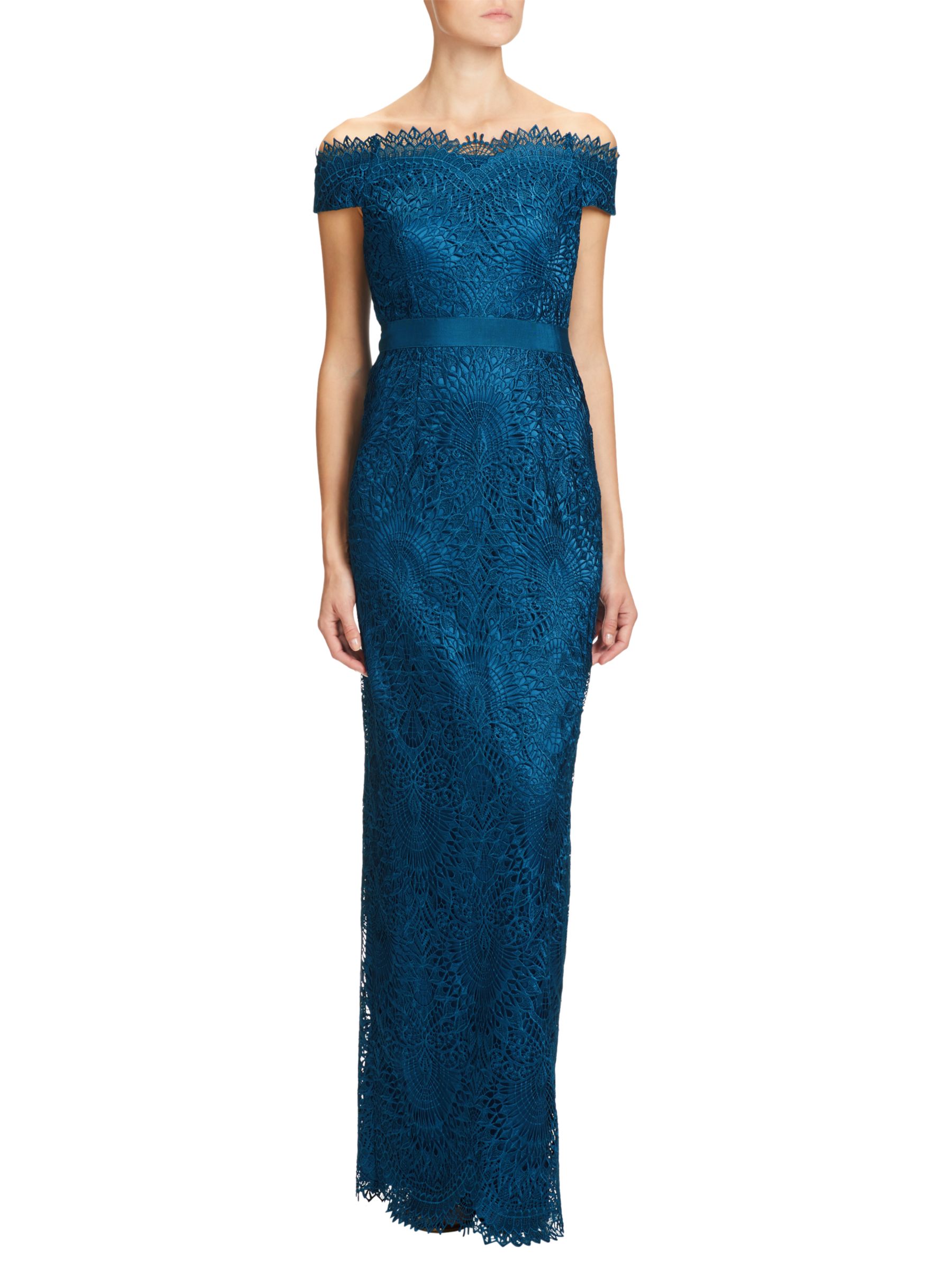 Adrianna Papell Venice Lace Long Dress, Peacock at John Lewis & Partners