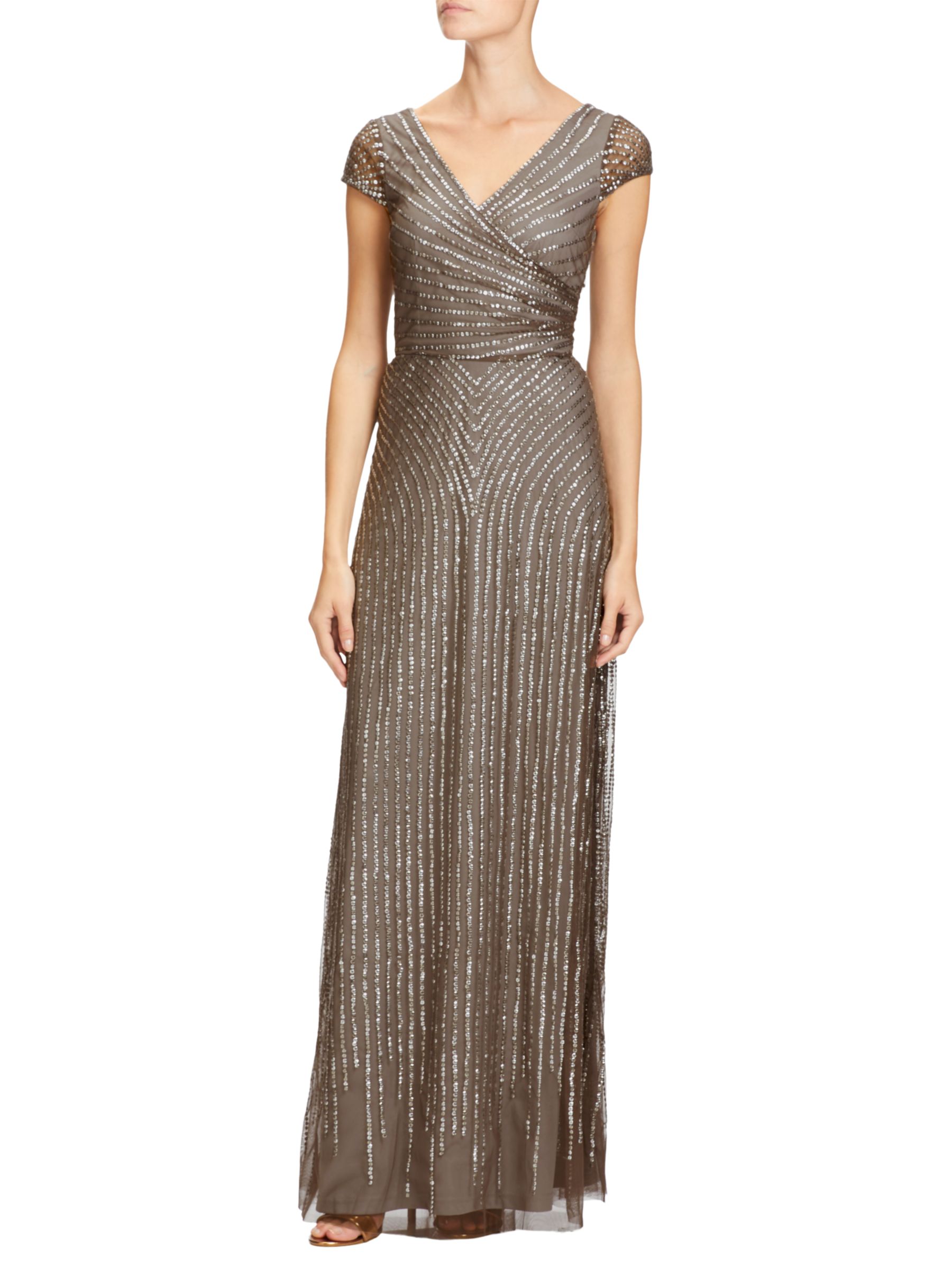 Adrianna Papell Petite Wrap Beaded Gown, Lead at John Lewis & Partners