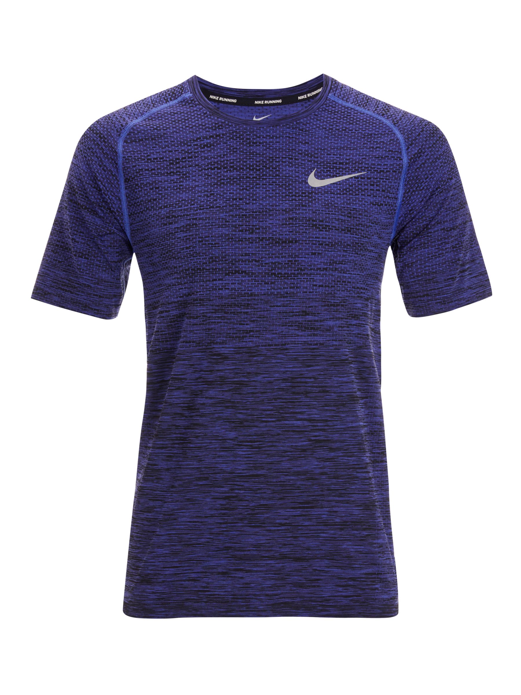 Nike Dri-FIT Knit Short Sleeve Running T-Shirt, Purple Comet/Black at ...