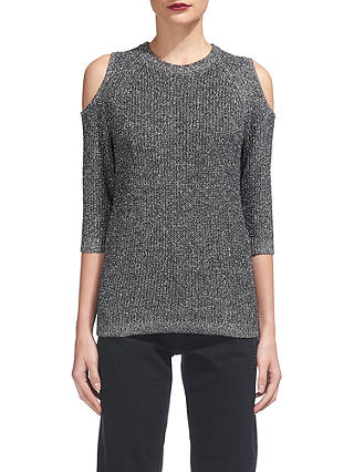 Whistles Cold-Shoulder Knitted Top, Silver Sparkle