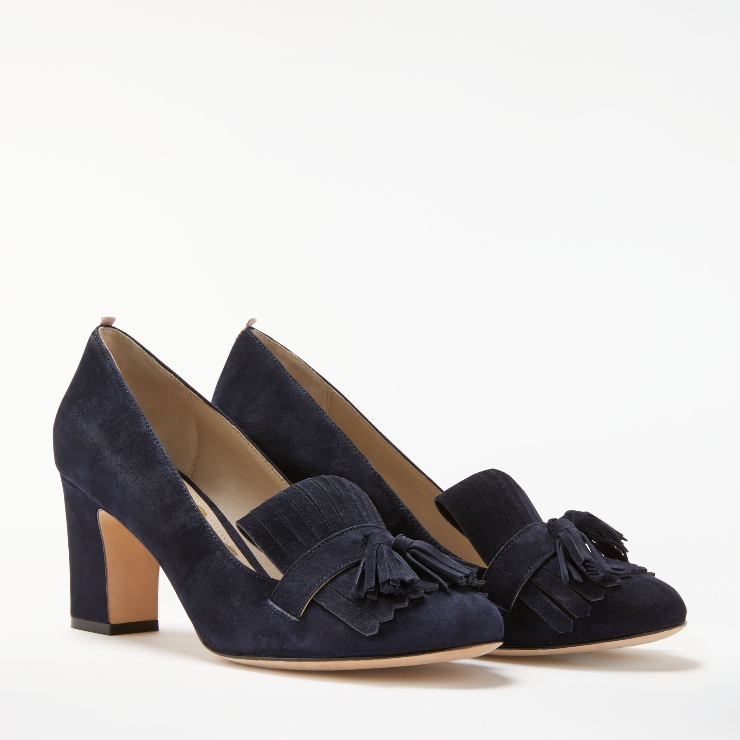 Boden Pippa Block Heeled Loafer Court Shoes, Navy Suede